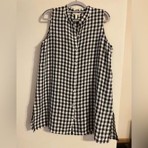Eileen Fisher mandarin collar organic linen check tunic size small